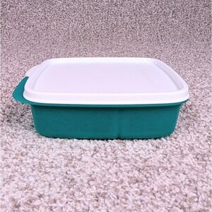 Tupperware Divided Food Storage Container Teal White Lid Square Lunch Snack
